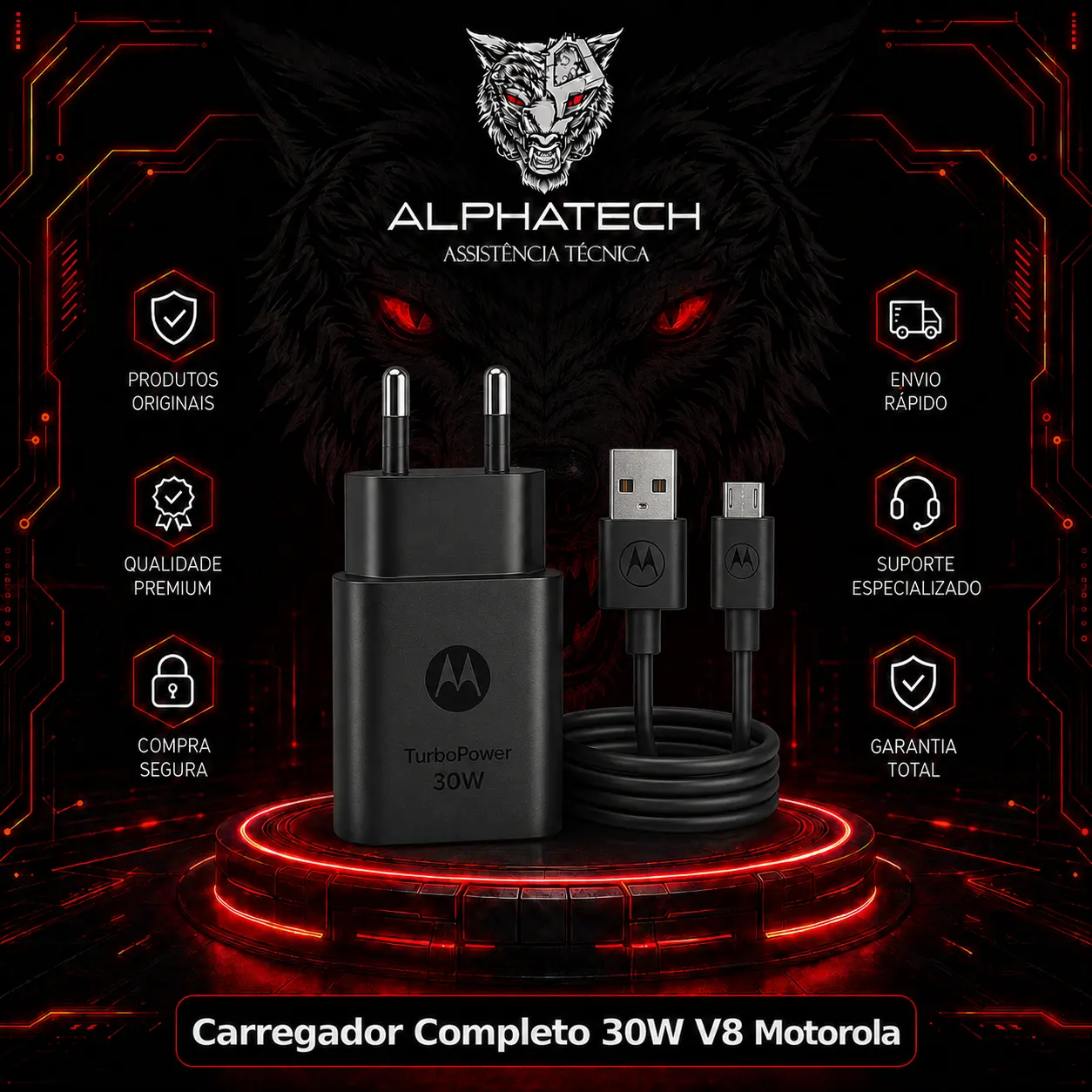 Carregador Motorola 30W Turbo V8